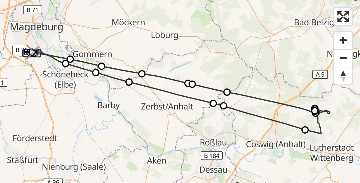 Routekaart van de vlucht: Polizeihubschrauber nach Magdeburg, Carnotstraße
