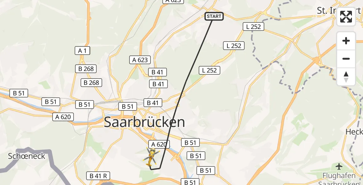 Flugroute Rettungshubschrauber Saarbrücken - Saarbrücken, 31 März 2026, 14:42