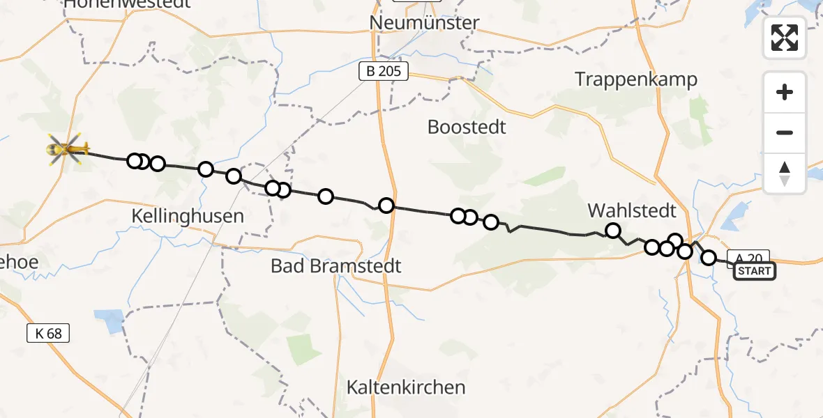 Routekaart van de vlucht: Rettungshubschrauber nach Hohenlockstedt, Hungriger Wolf