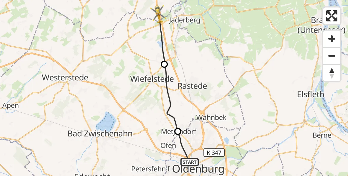 Routekaart van de vlucht: Rettungshubschrauber nach Varel, Bültersweg