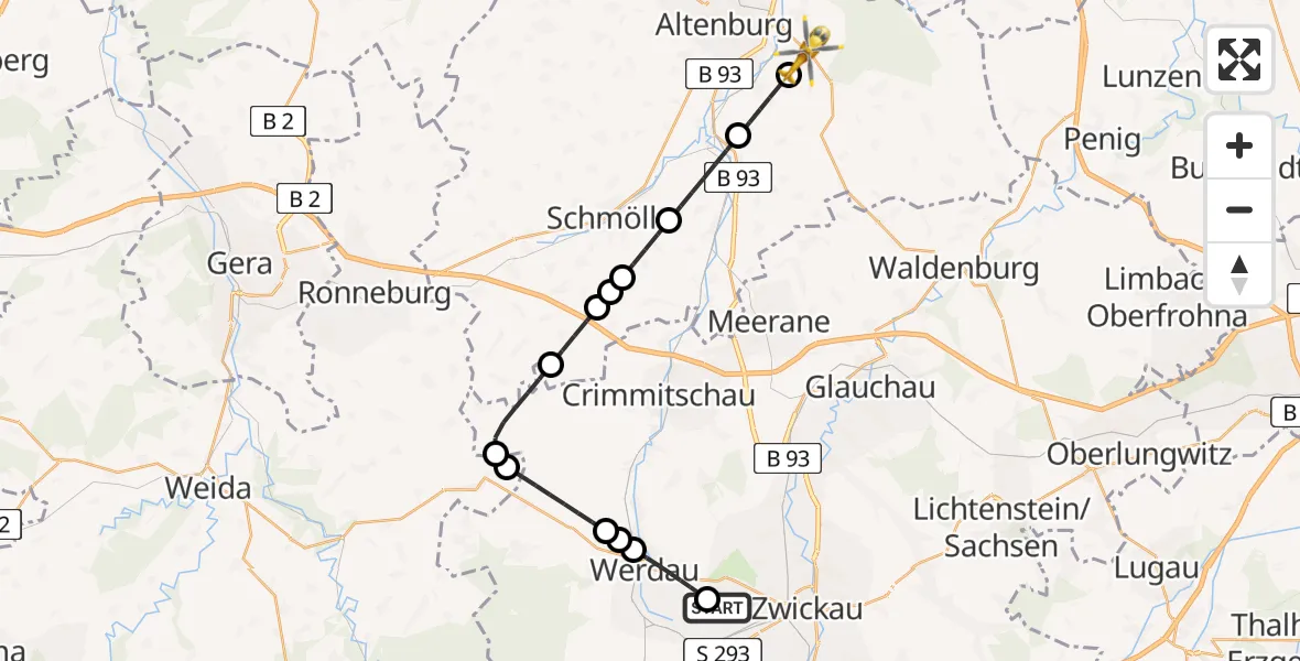 Routekaart van de vlucht: Ambulanzhubschrauber nach Nobitz, Niederleuptener Straße