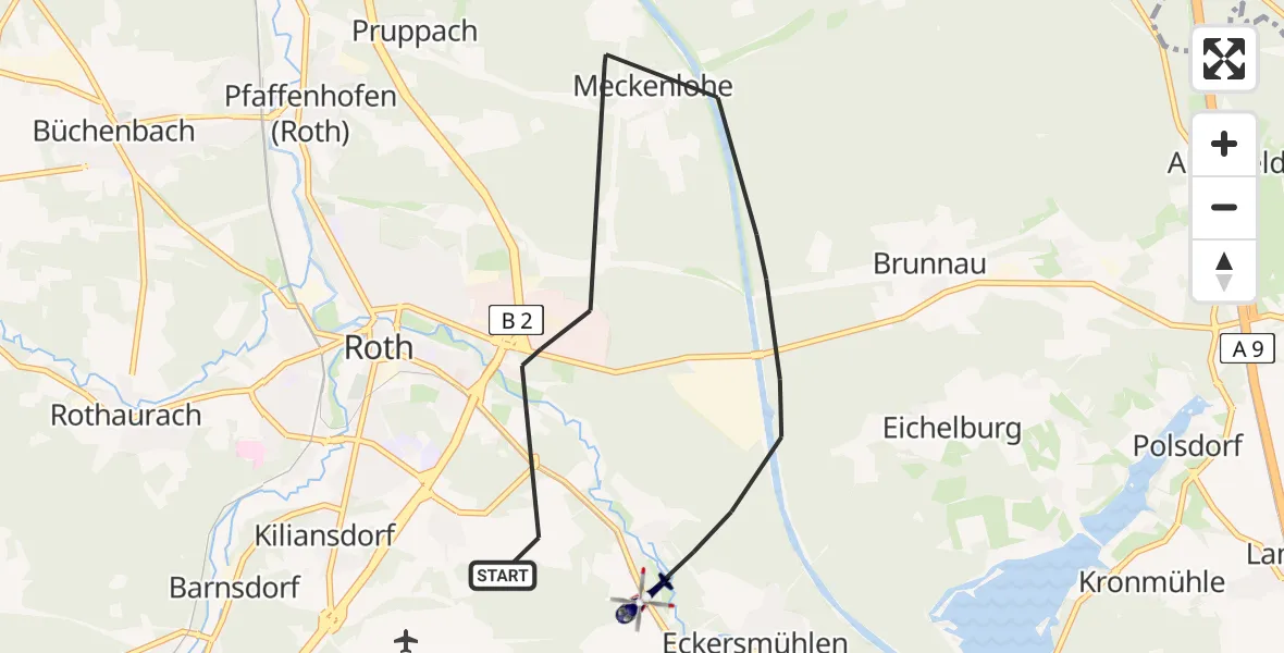 Routekaart van de vlucht: Polizeihubschrauber nach Roth, St 2220