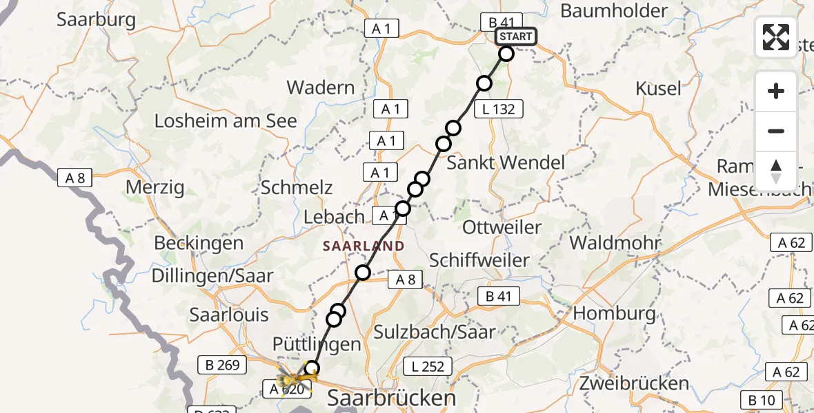 Routekaart van de vlucht: Rettungshubschrauber nach Völklingen, Poststraße
