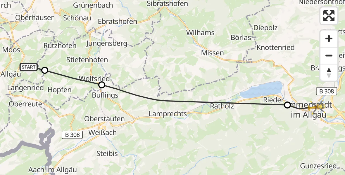 Routekaart van de vlucht: Rettungshubschrauber nach Immenstadt i.Allgäu, Im Stillen