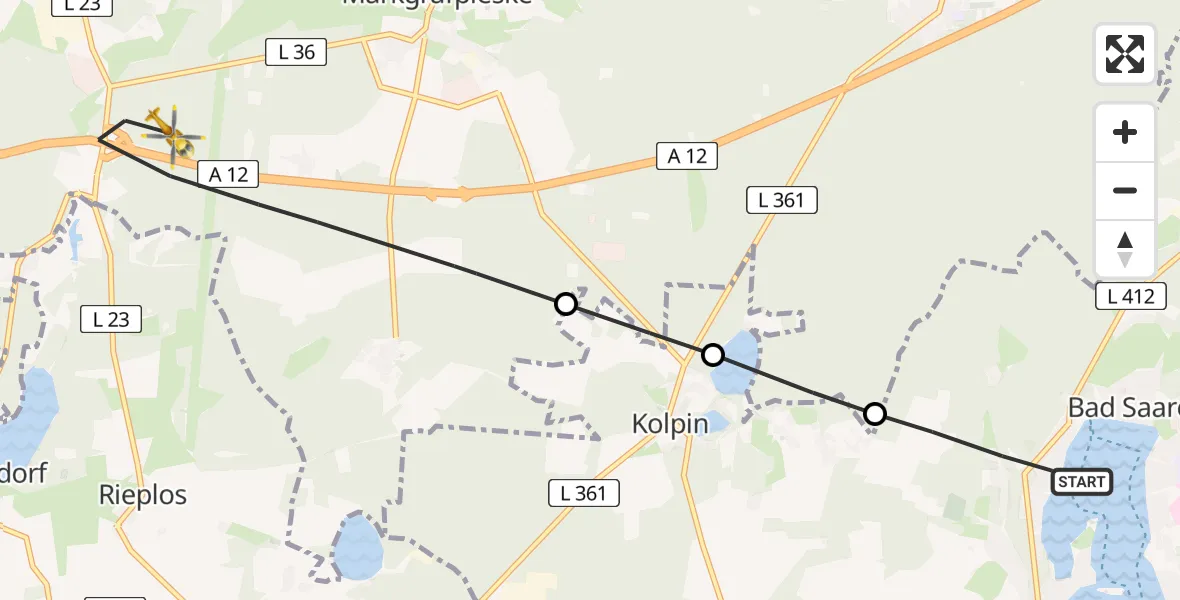Flugroute Rettungshubschrauber Bad Saarow - Spreenhagen, 31 März 2026, 14:56