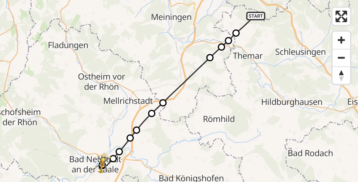 Routekaart van de vlucht: Rettungshubschrauber nach Bad Neustadt an der Saale Hospital