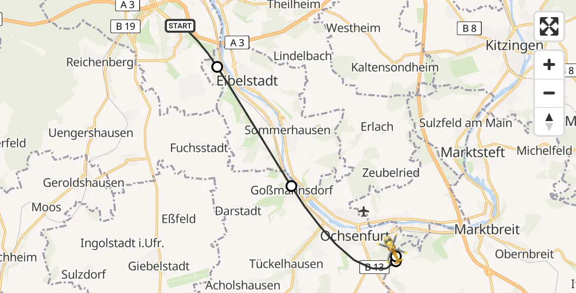 Routekaart van de vlucht: Rettungshubschrauber nach Ochsenfurt Hospital