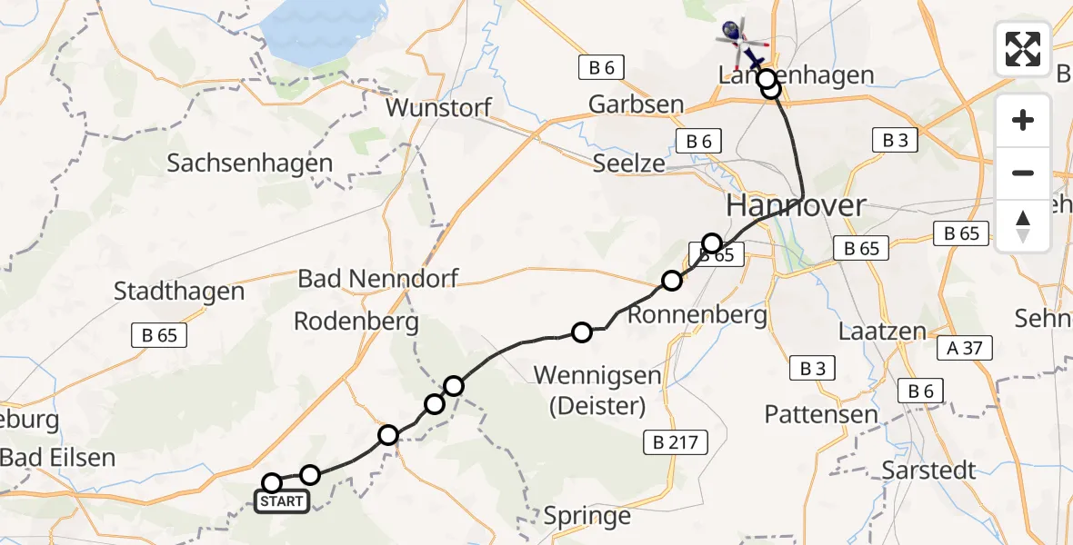 Routekaart van de vlucht: Polizeihubschrauber nach Flughafen Hannover