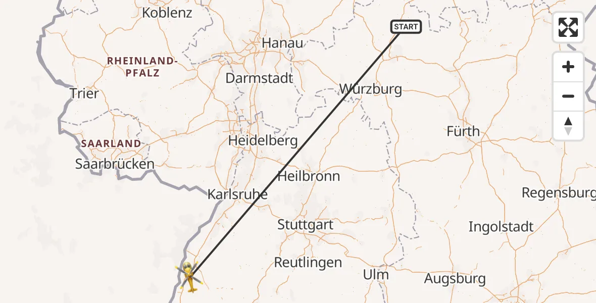 Routekaart van de vlucht: Rettungshubschrauber nach Friesenheim
