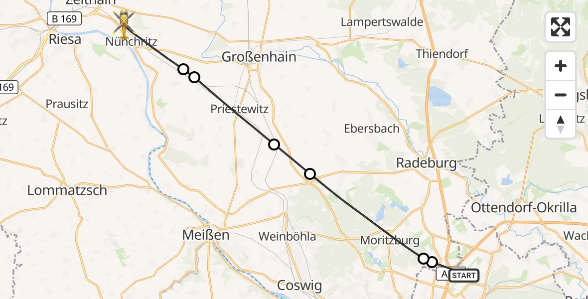 Flugroute Rettungshubschrauber Dresden Flughafen - Glaubitz, 31 März 2026, 15:01