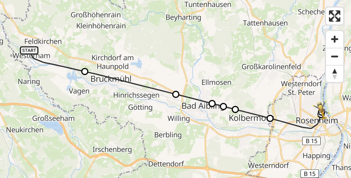 Routekaart van de vlucht: Rettungshubschrauber nach RoMed Hospital Rosenheim