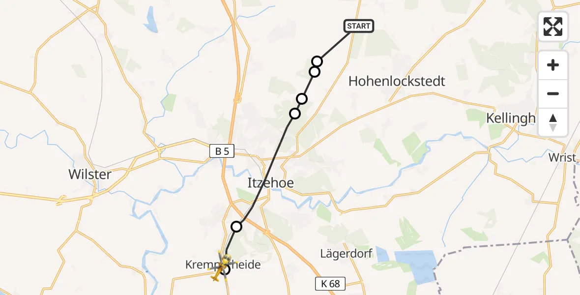 Flugroute Rettungshubschrauber Hohenlockstedt - Kremperheide, 31 März 2026, 15:02