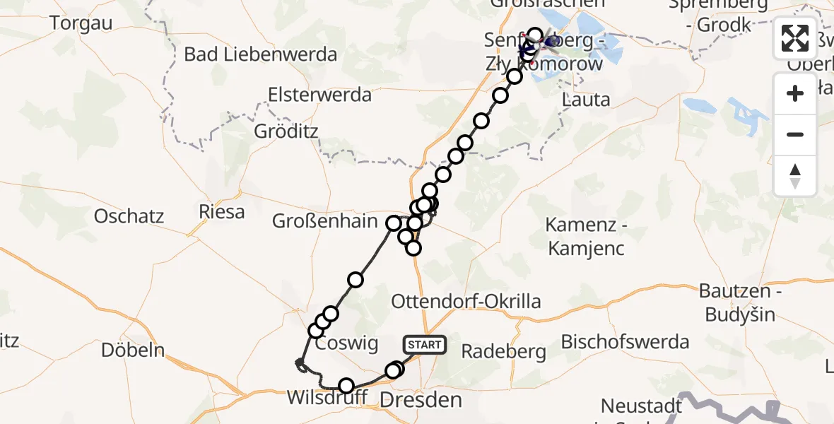 Routekaart van de vlucht: Polizeihubschrauber nach Senftenberg, Eisenbahnstraße