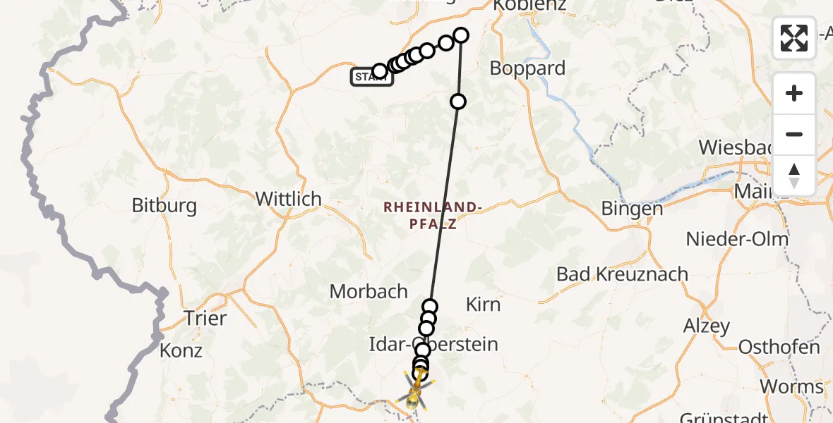 Routekaart van de vlucht: Ambulanzhubschrauber nach Reichenbach, Reichenbacher Höhe