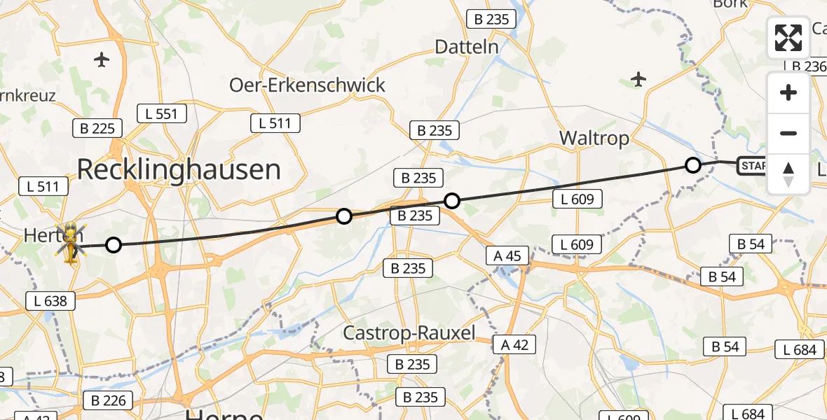 Flugroute Rettungshubschrauber Lünen - Herten, 31 März 2026, 15:23