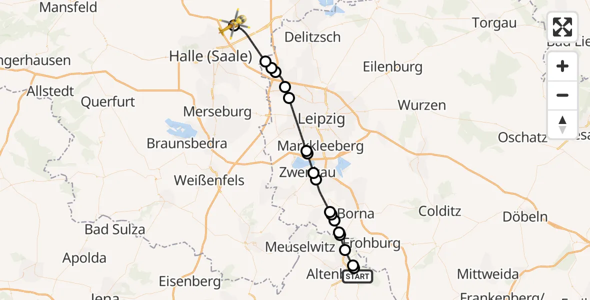 Routekaart van de vlucht: Ambulanzhubschrauber nach Halle-Oppin Flugplatz