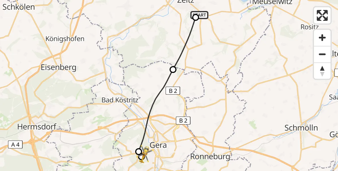 Routekaart van de vlucht: Ambulanzhubschrauber nach Gera, Straße des Friedens