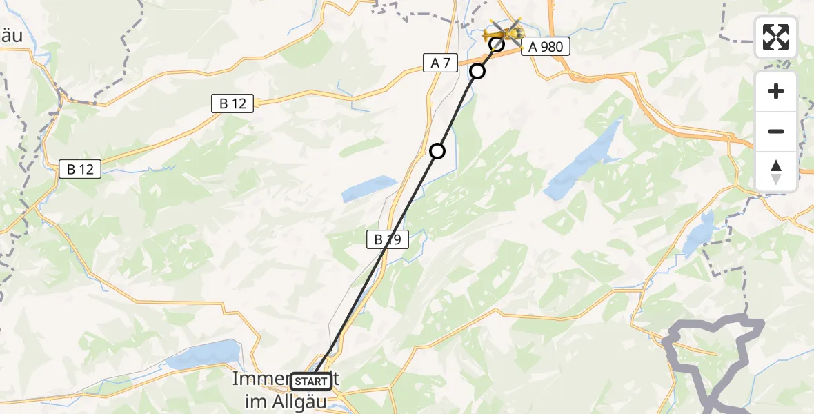 Flugroute Rettungshubschrauber Immenstadt i.Allgäu - Kempten-Durach Flugplatz, 31 März 2026, 15:31