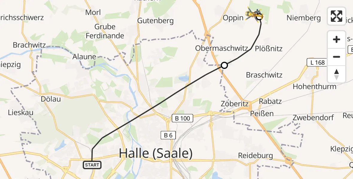 Flugroute Rettungshubschrauber Halle (Saale) - Halle-Oppin Flugplatz, 31 März 2026, 15:34