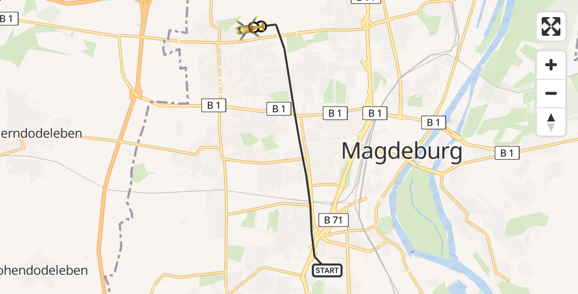 Flugroute Rettungshubschrauber Magdeburg - Magdeburg Hospital, 31 März 2026, 15:35