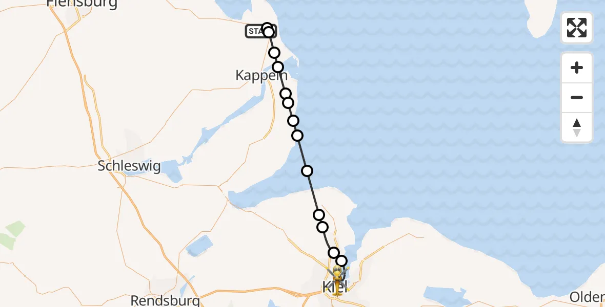 Routekaart van de vlucht: Rettungshubschrauber nach Kiel, Arnold-Heller-Straße
