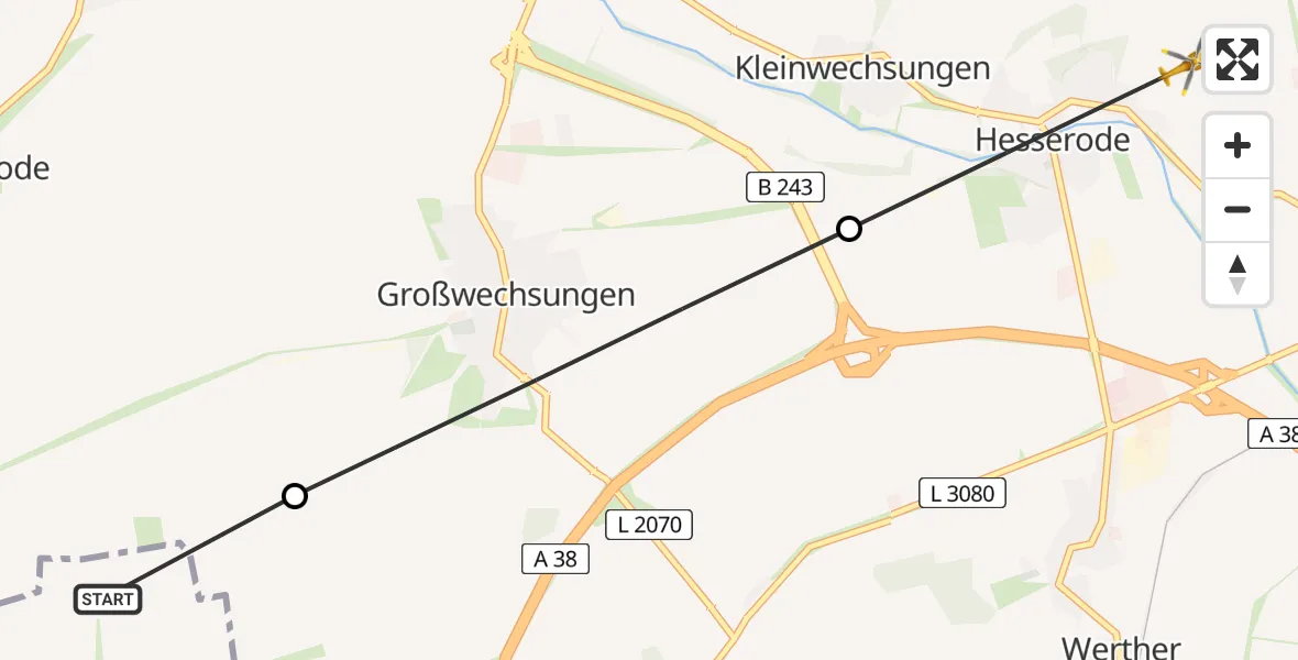 Routekaart van de vlucht: Rettungshubschrauber nach Nordhausen, Am Holungsbügel