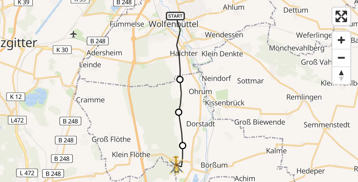 Routekaart van de vlucht: Rettungshubschrauber nach Heiningen, L 512