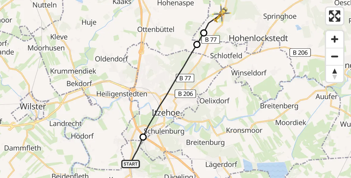 Routekaart van de vlucht: Rettungshubschrauber nach Hohenlockstedt, Towerstraße
