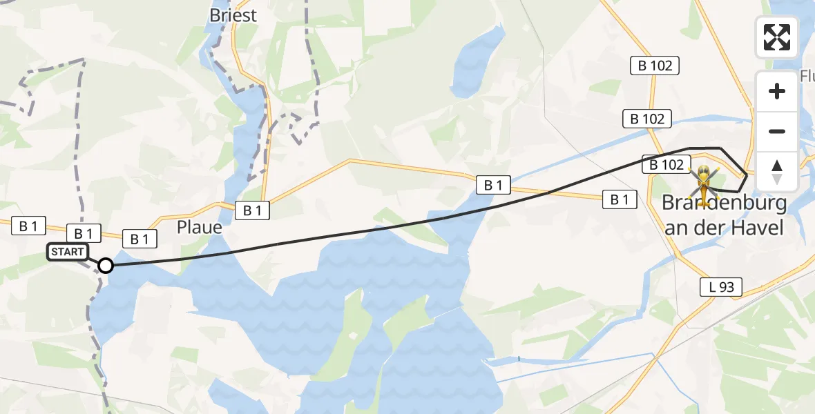 Routekaart van de vlucht: Rettungshubschrauber nach Brandenburg an der Havel, Hochstraße
