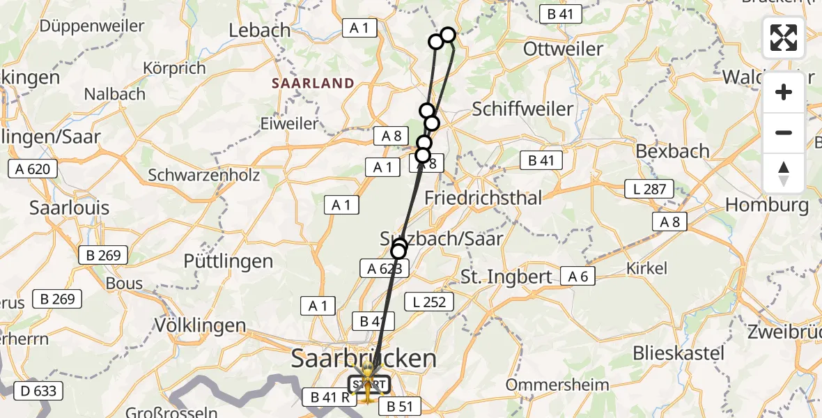 Flugroute Rettungshubschrauber Saarbrücken - Saarbrücken, 31 März 2026, 15:50