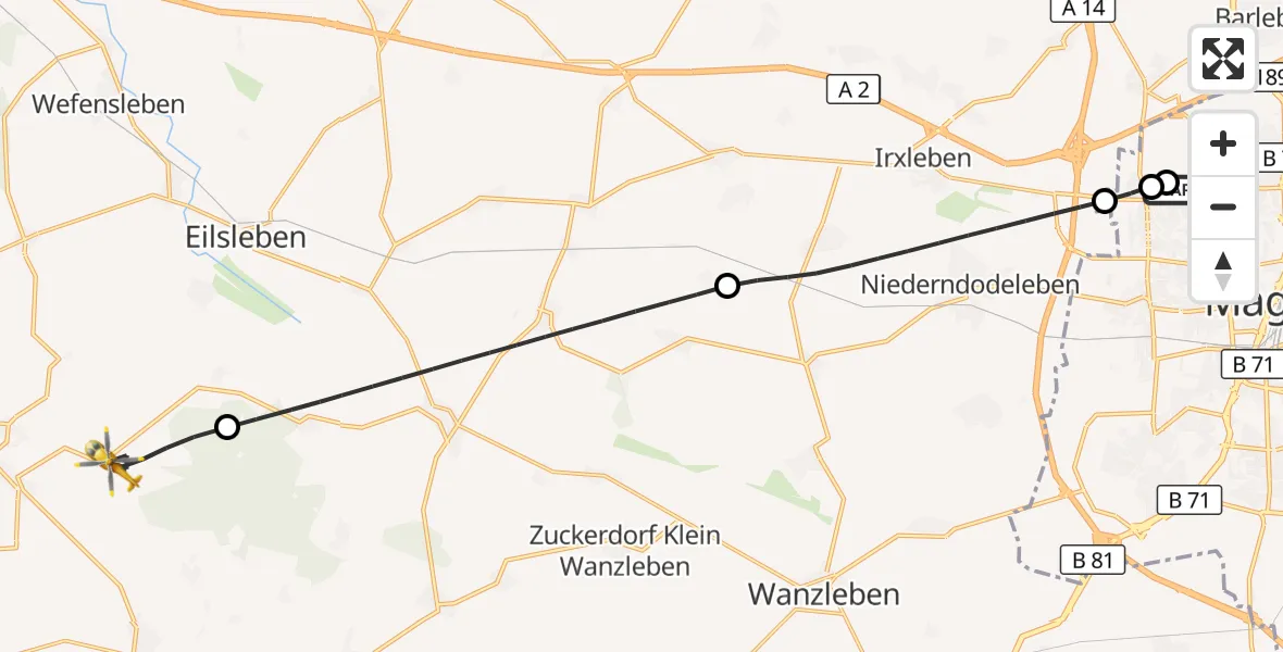 Flugroute Rettungshubschrauber Magdeburg Hospital - Oschersleben (Bode), 31 März 2026, 16:00