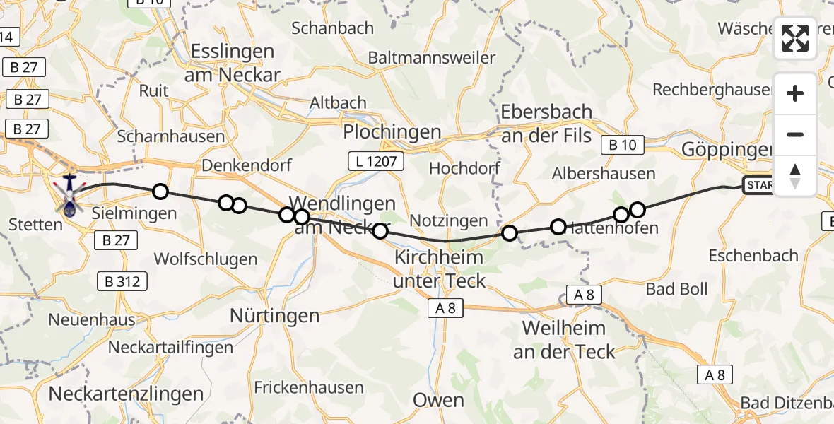 Routekaart van de vlucht: Polizeihubschrauber nach Flughafen Stuttgart