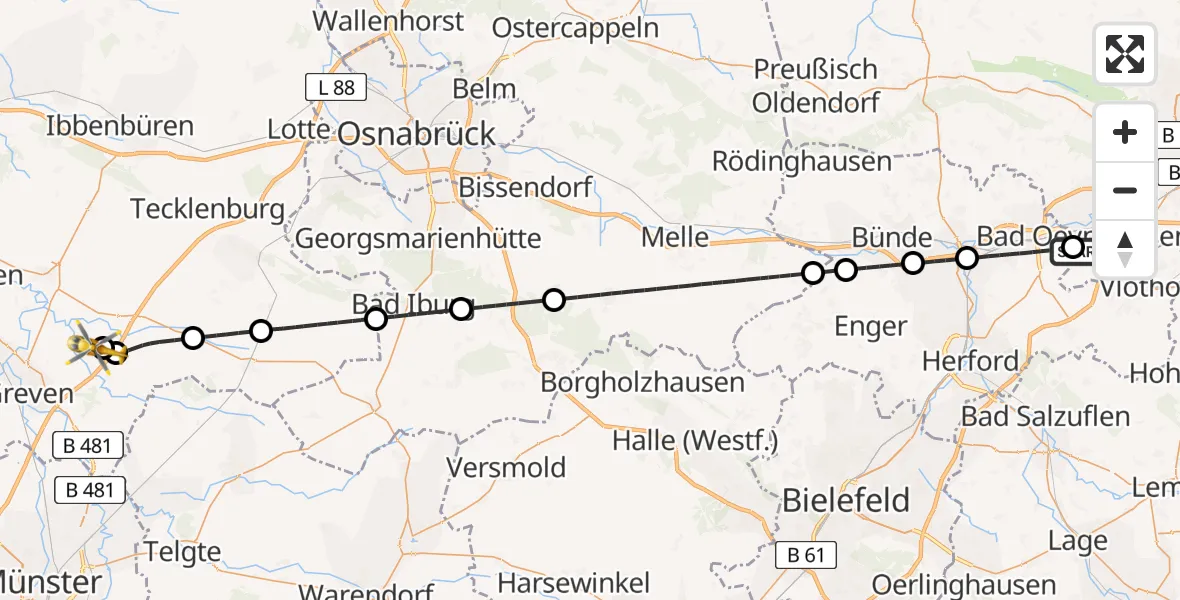 Routekaart van de vlucht: Ambulanzhubschrauber nach Christoph  Westfalen-ADAC