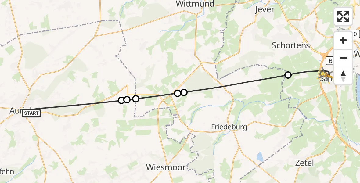 Flugroute Rettungshubschrauber Aurich - Sande, 31 März 2026, 16:09