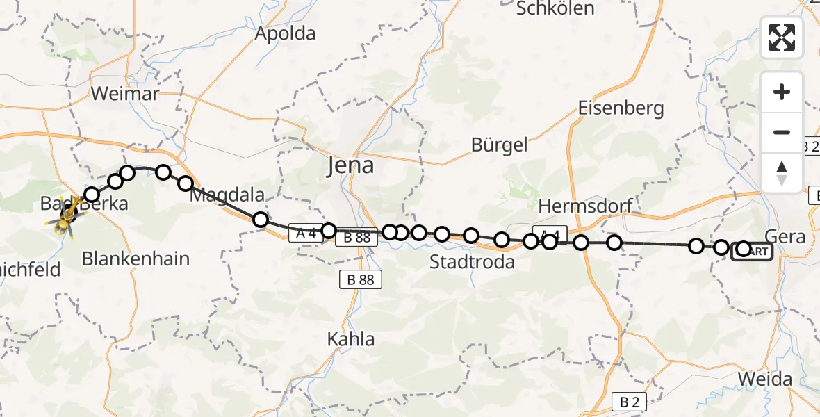 Routekaart van de vlucht: Ambulanzhubschrauber nach Bad Berka Central Hospital
