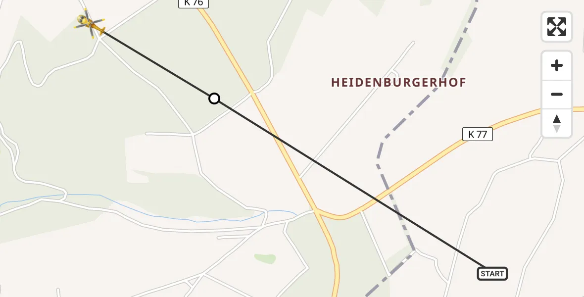 Routekaart van de vlucht: Ambulanzhubschrauber nach Heidenburg, K 76