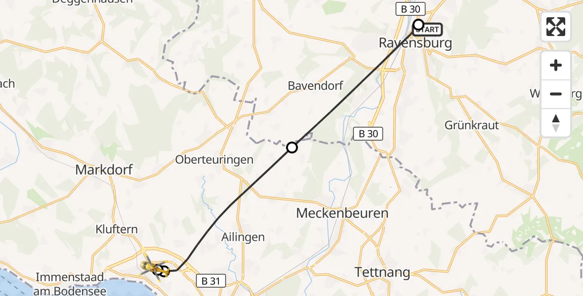 Flugroute Rettungshubschrauber Sankt Elisabeth Hospital - Friedrichshafen Hospital, 31 März 2026, 16:15