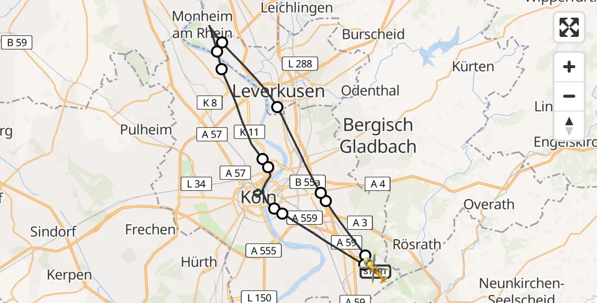 Flugroute Rettungshubschrauber Köln Bonn Flughafen - Köln Bonn Flughafen, 31 März 2026, 16:16
