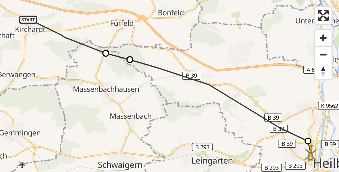 Routekaart van de vlucht: Rettungshubschrauber nach Heilbronn, Neckargartacher Straße