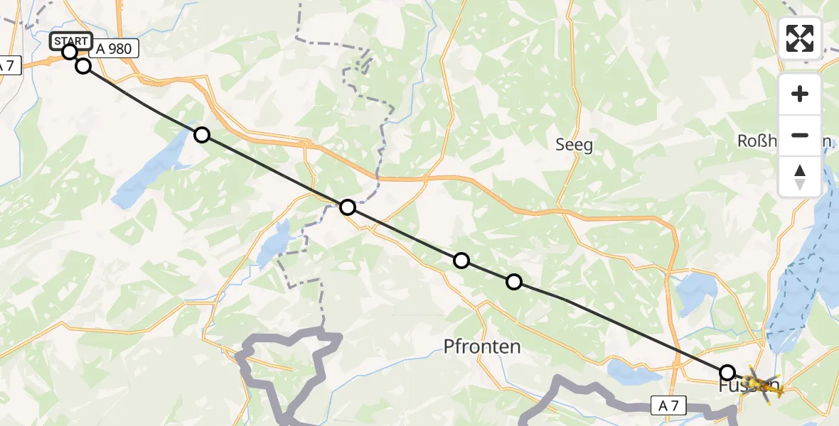 Flugroute Rettungshubschrauber Kempten-Durach Flugplatz - Füssen, 31 März 2026, 16:29