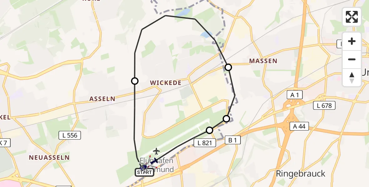 Flugroute Polizeihubschrauber Dortmund Flughafen - Dortmund Flughafen, 31 März 2026, 16:30