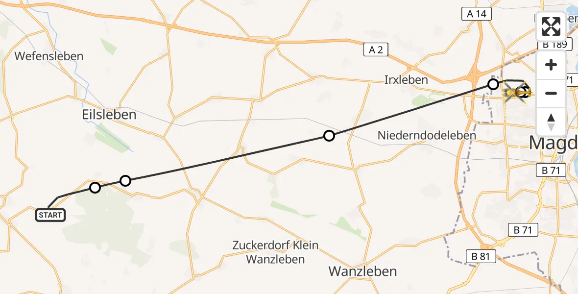 Routekaart van de vlucht: Rettungshubschrauber nach Magdeburg Hospital