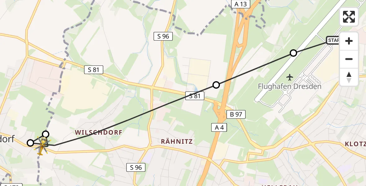 Flugroute Rettungshubschrauber Dresden Bundespolizei Hubschrauberlandeplatz - Dresden, 31 März 2026, 16:38