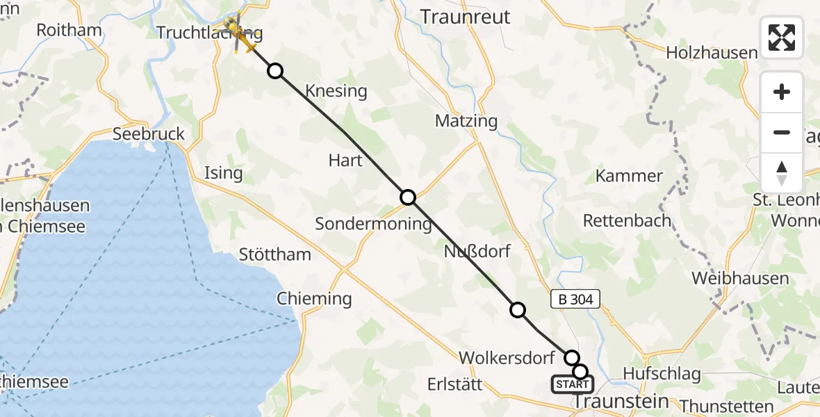 Flugroute Rettungshubschrauber Traunstein Hospital - Seeon-Seebruck, 31 März 2026, 16:40
