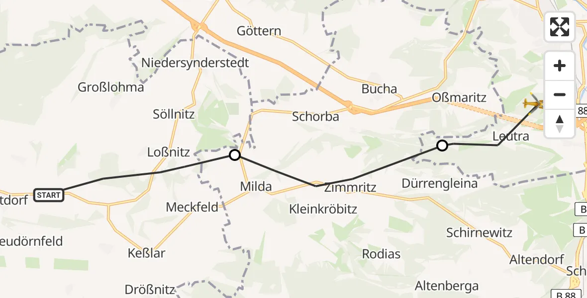 Routekaart van de vlucht: Rettungshubschrauber nach Jena, Jagdbergtunnel
