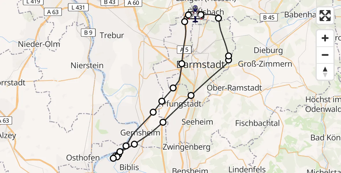 Flugroute Polizeihubschrauber Flughafen Frankfurt-Egelsbach - Flughafen Frankfurt-Egelsbach, 31 März 2026, 16:58