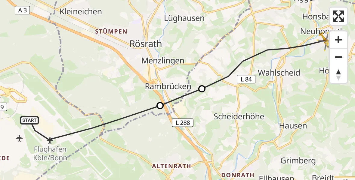 Flugroute Rettungshubschrauber Köln Bonn Flughafen - Lohmar, 31 März 2026, 16:59