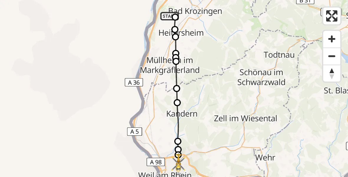 Routekaart van de vlucht: Rettungshubschrauber nach Lörrach, An der Wiese