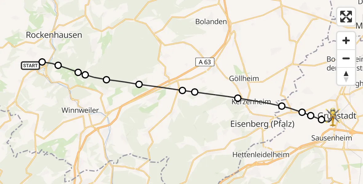 Flugroute Rettungshubschrauber Imsweiler UL - Grünstadt, 31 März 2026, 17:01