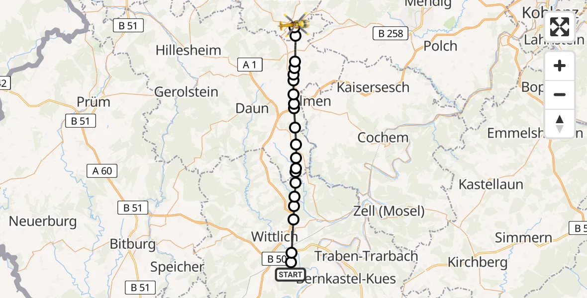 Routekaart van de vlucht: Ambulanzhubschrauber nach Nürburgring Hubschrauberlandeplatz